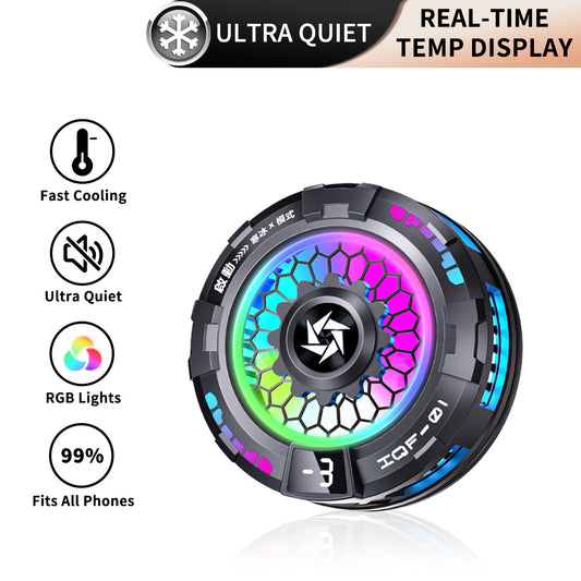 Honeycomb RGB Semiconductor Phone Cooler with Temp Display | Ultra Quiet Gaming Radiator