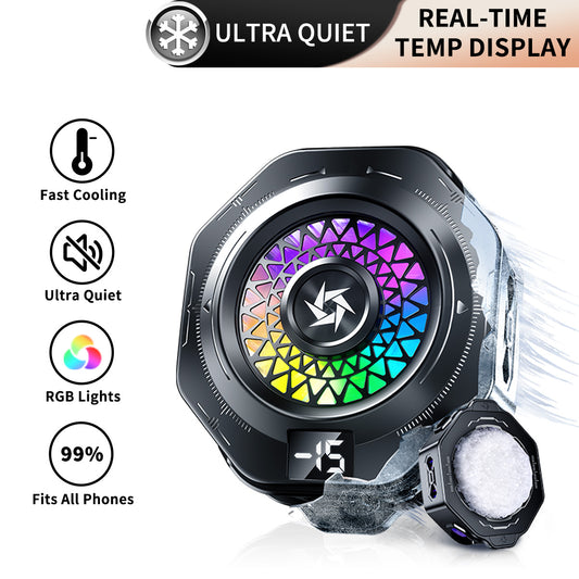 Octagonal RGB Semiconductor Phone Cooler with Temp Display | Ultra Quiet Gaming Phone Radiator