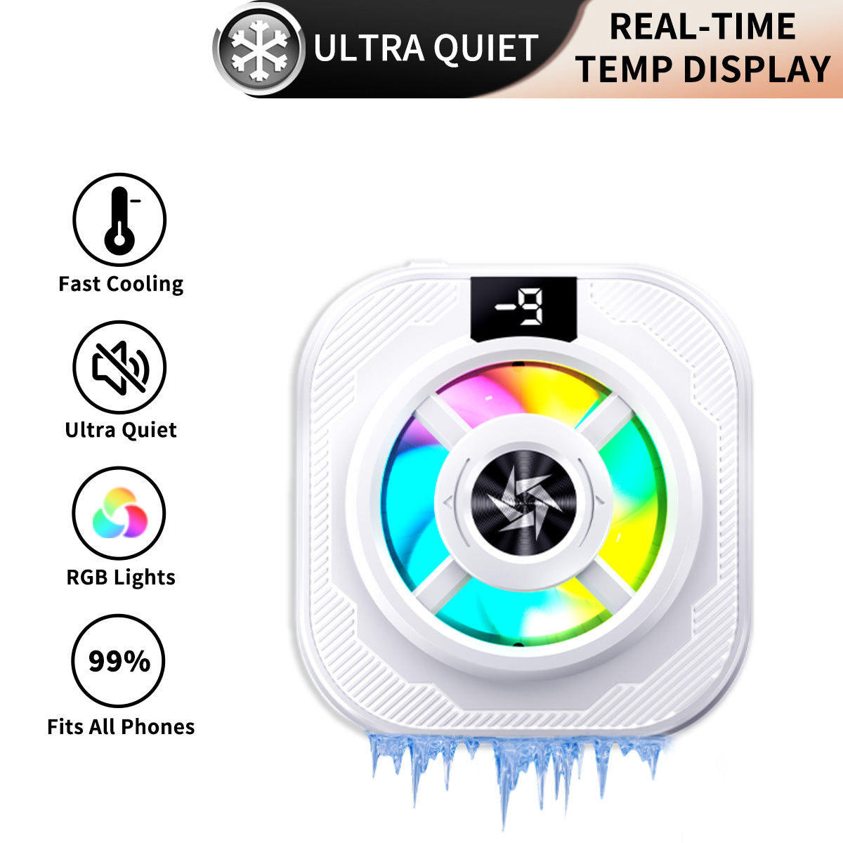 Square RGB Semiconductor Phone Cooler with Temp Display L39