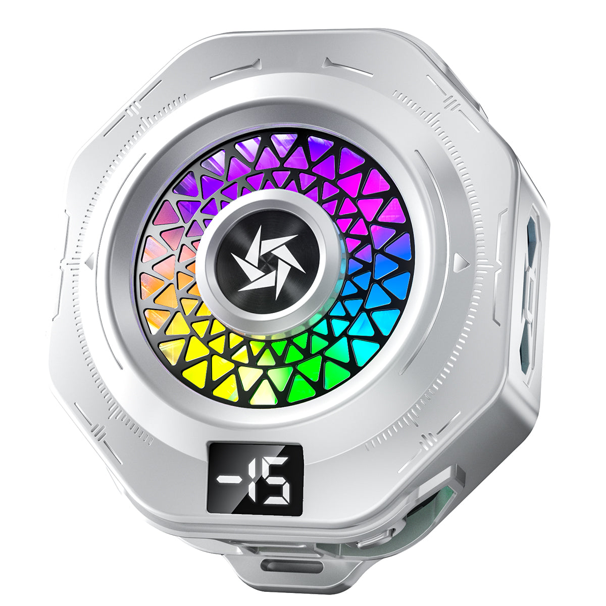 Octagonal RGB Semiconductor Phone Cooler with Temp Display | Ultra Quiet Gaming Phone Radiator