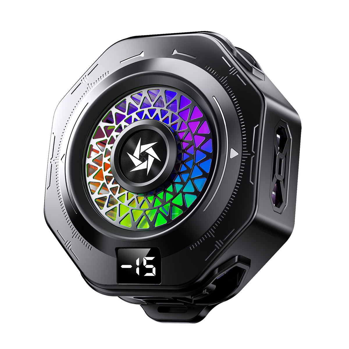 Octagonal RGB Semiconductor Phone Cooler with Temp Display | Ultra Quiet Gaming Phone Radiator