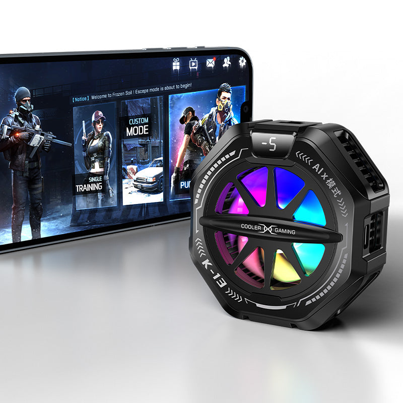 K13 Gaming Phone Cooler – Magnetic & Clip Design, RGB Lights, AI Temp Control
